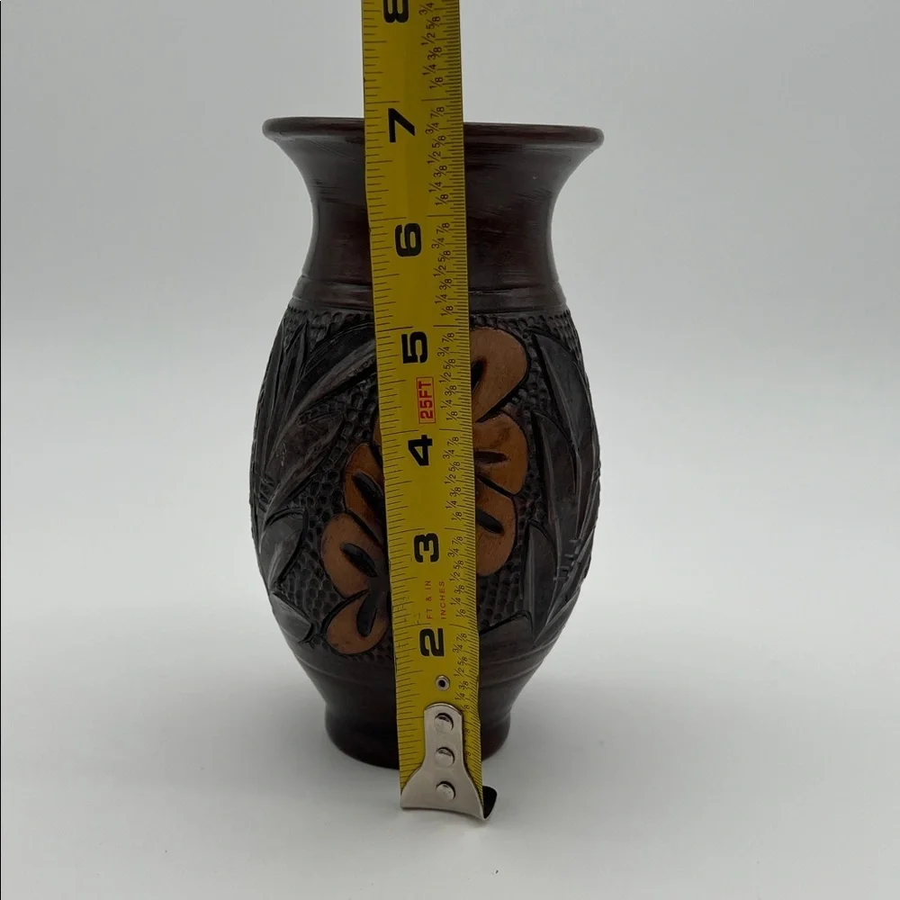 Vintage Handcrafted Korond Pottery Brown Floral Vase Transylvania ~ 7 Inches